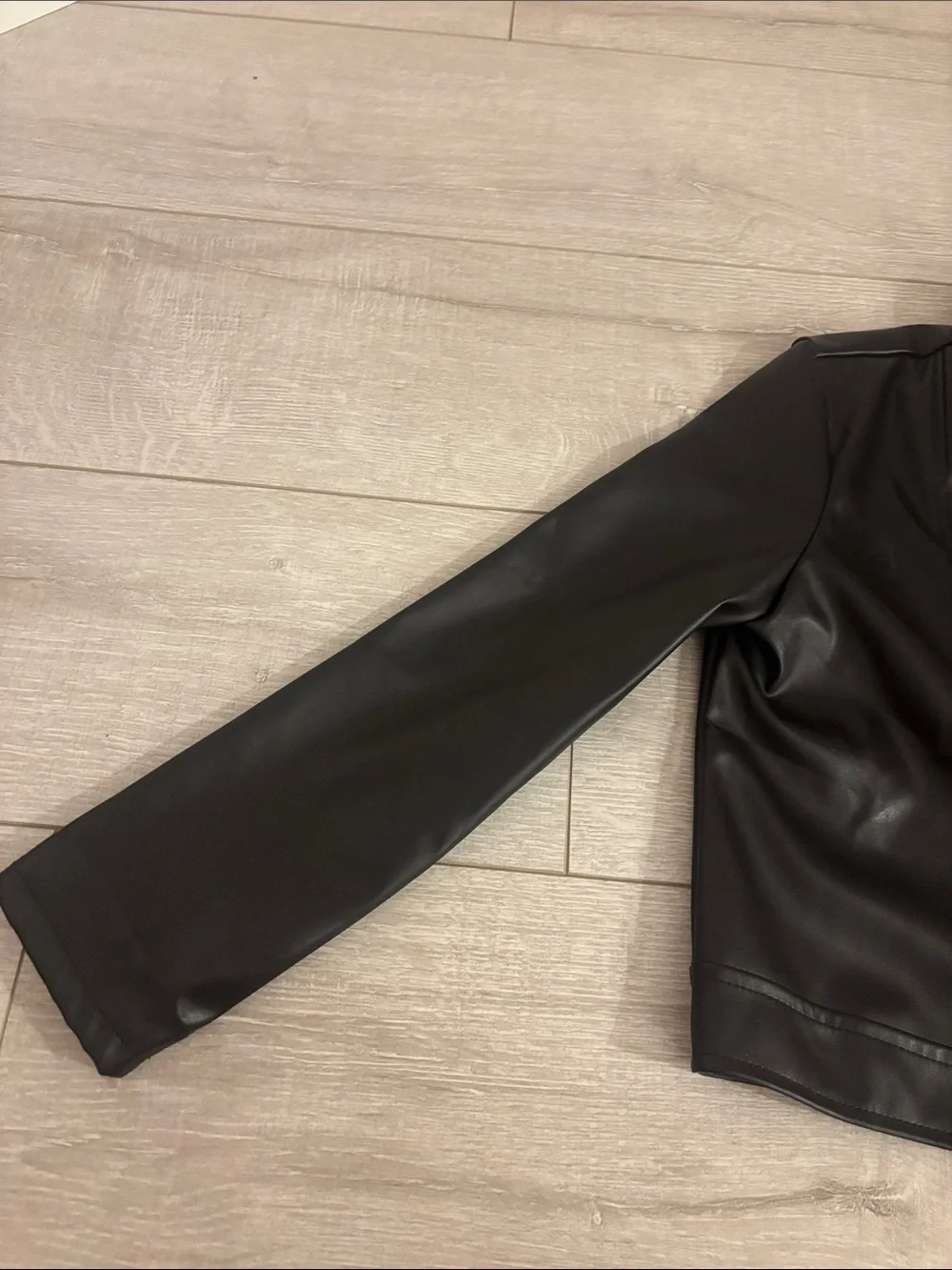 SHEIN Black Faux Leather Asymmetrical Zip Moto Jacket